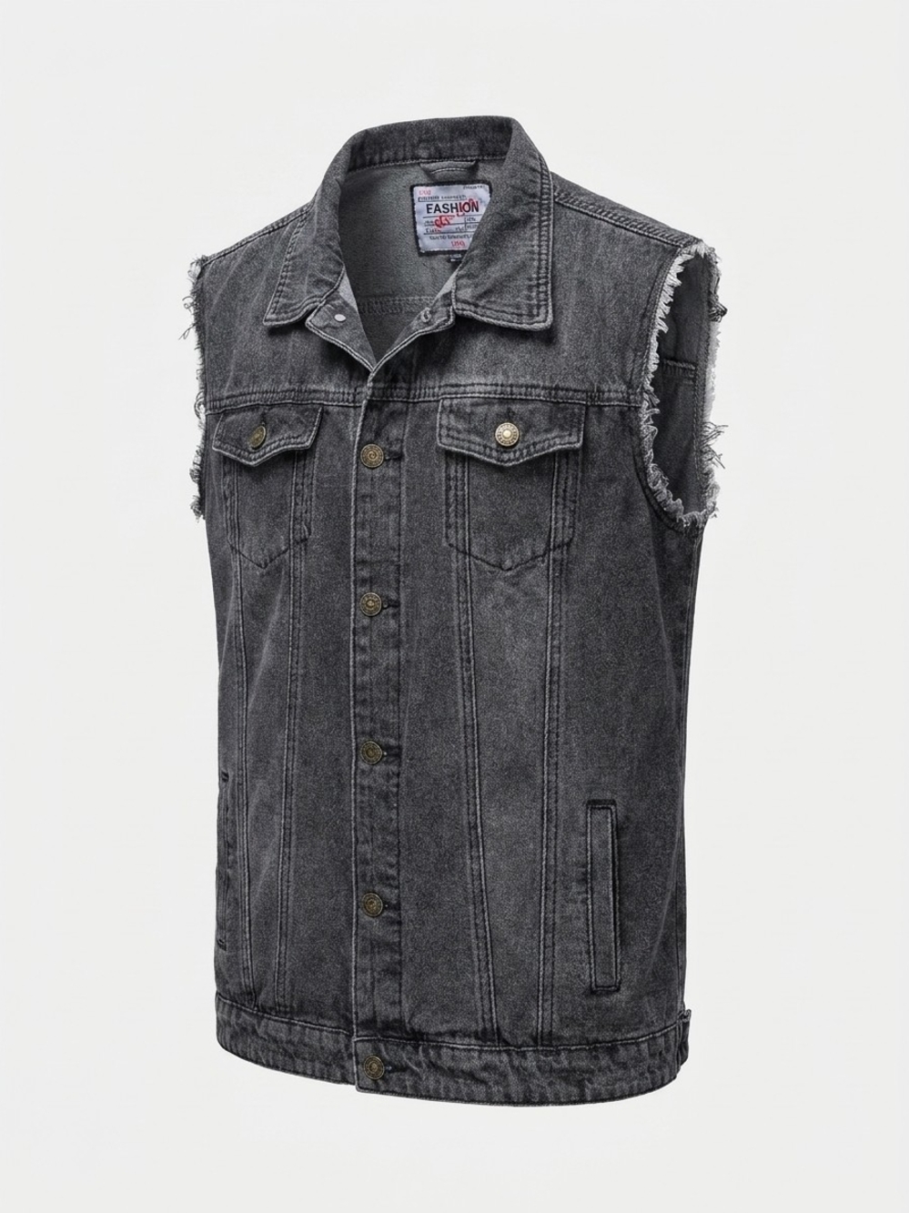 Washed Black Denim Sleeveless Vest -